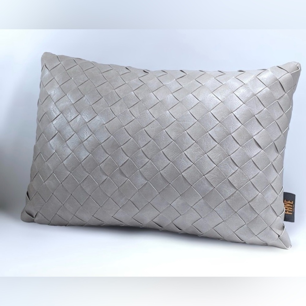 New FRYE Woven Faux Leather Decorative lumbar Throw Pillow 13" x 19"